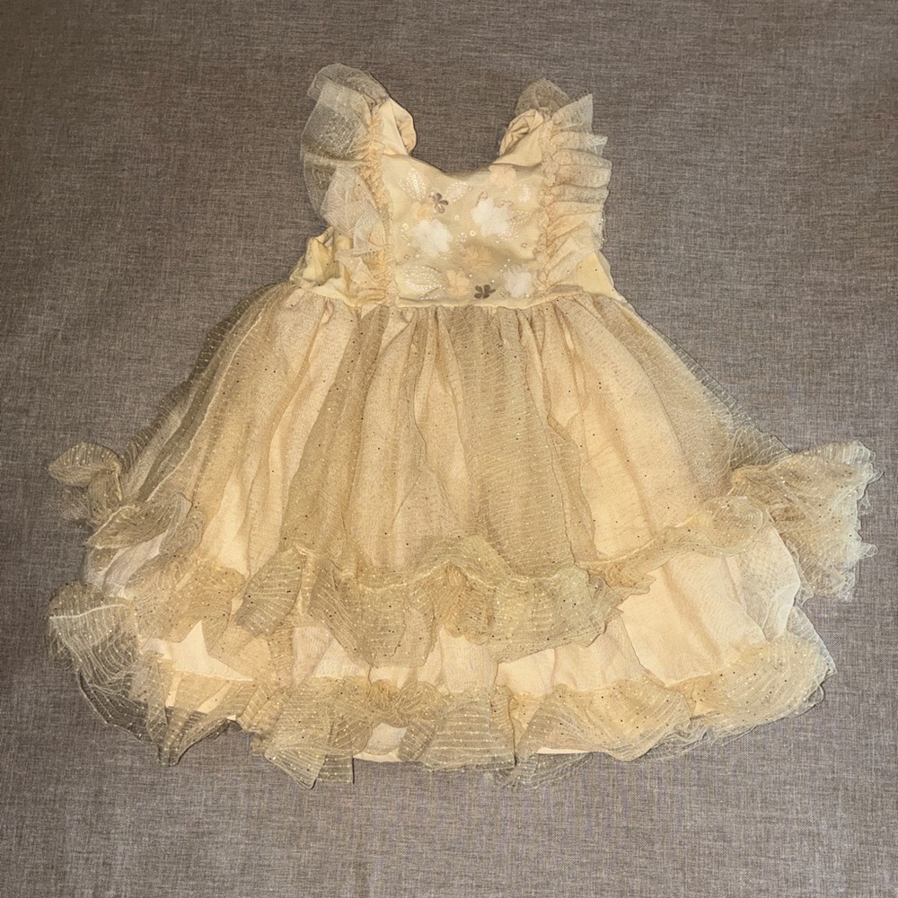 Rachel Zoe Cream and Gold Ruffle Tulle Party Dress - Kids